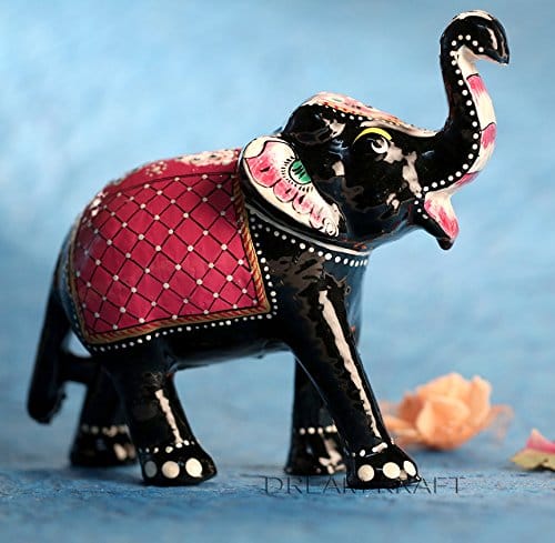 DreamKraft 6 Inch Paper Mache Elephant Showpiece (16x14 cm,Red)