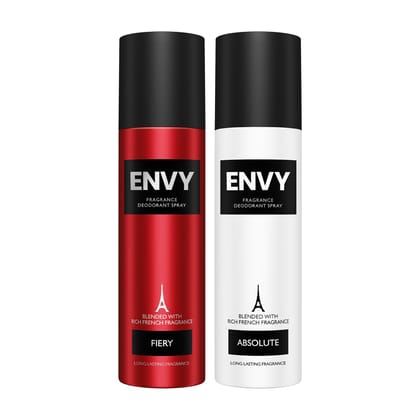 Envy Pack of 2 Deos (Fiery + Absolute) - 140ml Each - Sale Envy Pack of 2 Deos (Fiery + Absolute) - 140ml Each - Sale