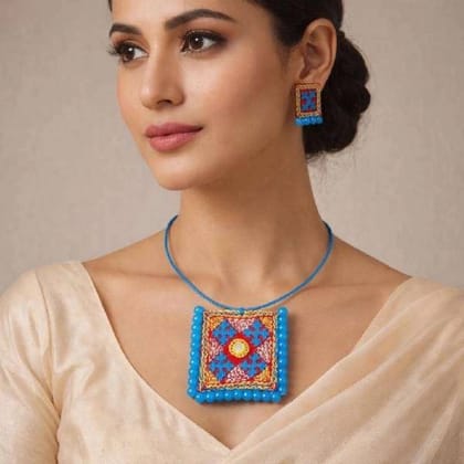 Handmade Blue Embroidered Jewelry Set Casual Lightweight