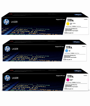 HP 119A Cyan Magenta Yellow Toner Cartridge Set | W2091A W2092A W2093A | Compatible with HP Color LaserJet Pro M182n, M182nw, M183fw & M183fn