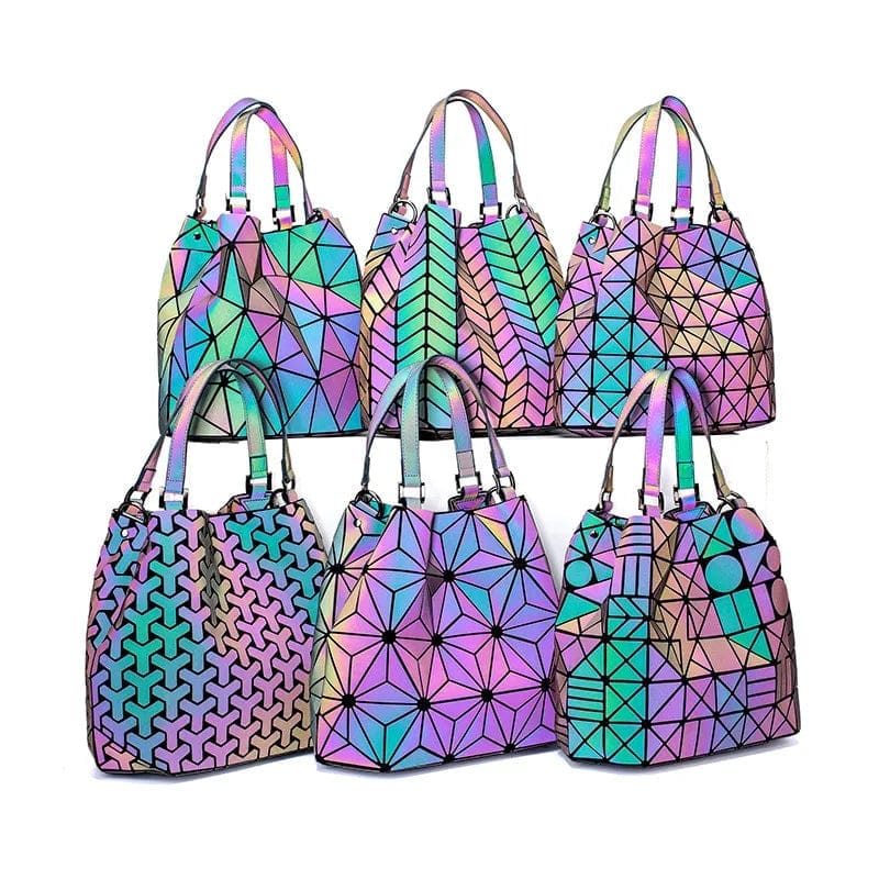 LOVEVOOK Fashion geometric folding bag custom hot sale custom Bucket bag Reflective bag geometric luminous handbag