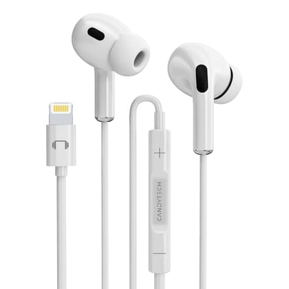 Candytech Wired Headphones In Ear Earphones with 10mm Drivers, in-Line Mic, Volume Controller, Compatible for iPhone 7/8/X/XS/XR/11/12/13/14 Pro, iPad - Noise-Isolating, Stereo Sound, White