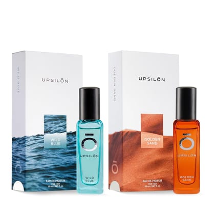 UPSILON Combo of Wild Blue & Golden Sand Eau De Parfum Premium Long Lasting Fresh & Powerful Fragrance Spray Travel Friendly Luxury Parfum Scent | Men’s Perfume | Each 20ml - Pack Of 2 UPSILON Combo of Wild Blue & Golden Sand Eau De Parfum Premium Long Lasting Fresh & Powerful Fragrance Spray Travel Friendly Luxury Parfum Scent | Men’s Perfume | Each 20ml - Pack Of 2