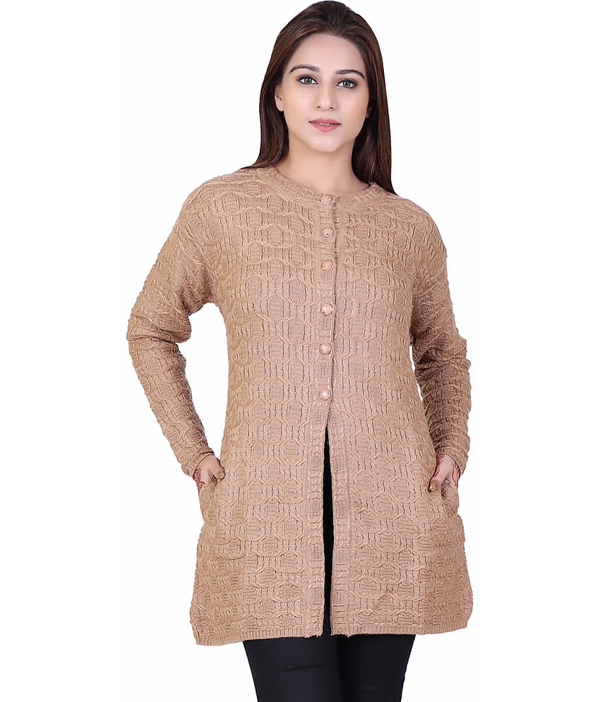 Varenyam Acrylic Beige Buttoned Cardigans - Single