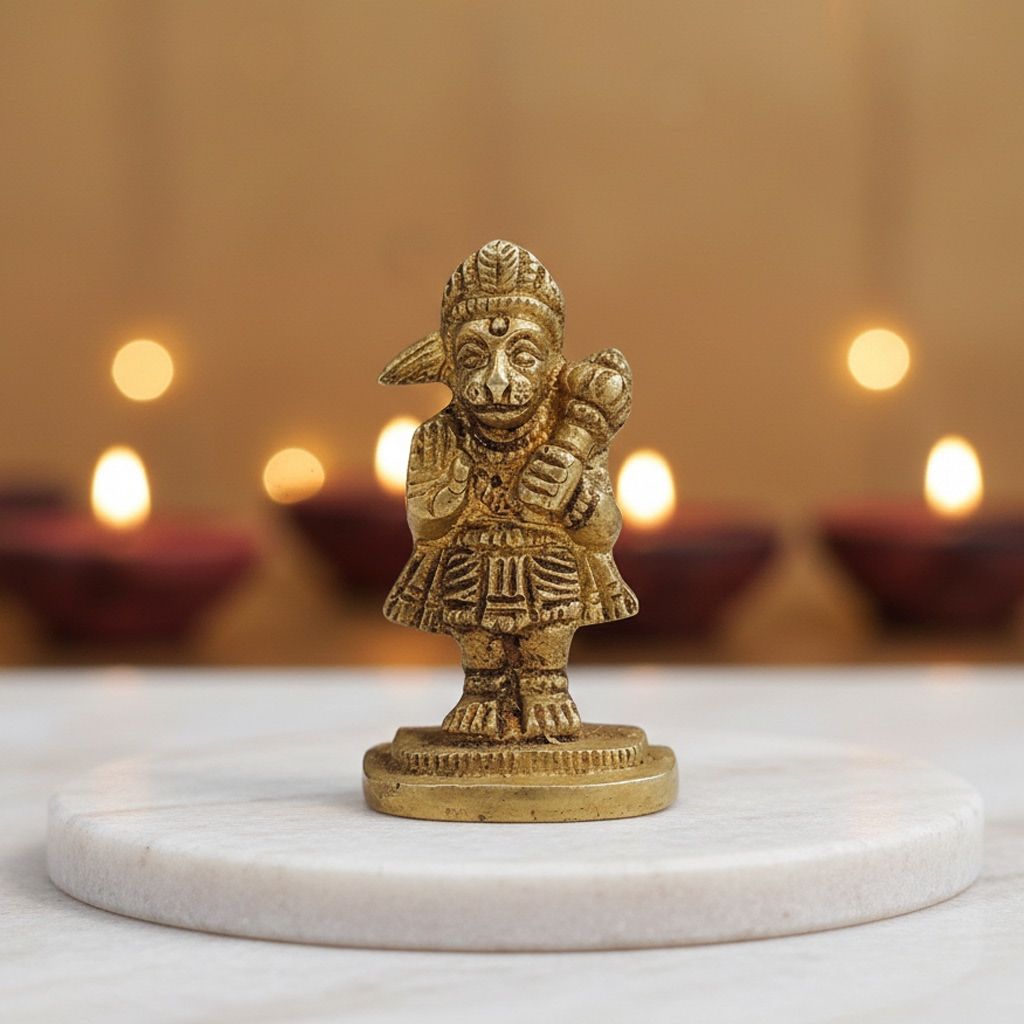 Brass Hanuman Ji God Idol Statue | Home Mandir Murti, Height : 2.2 Inch (BSMAS1273 C)