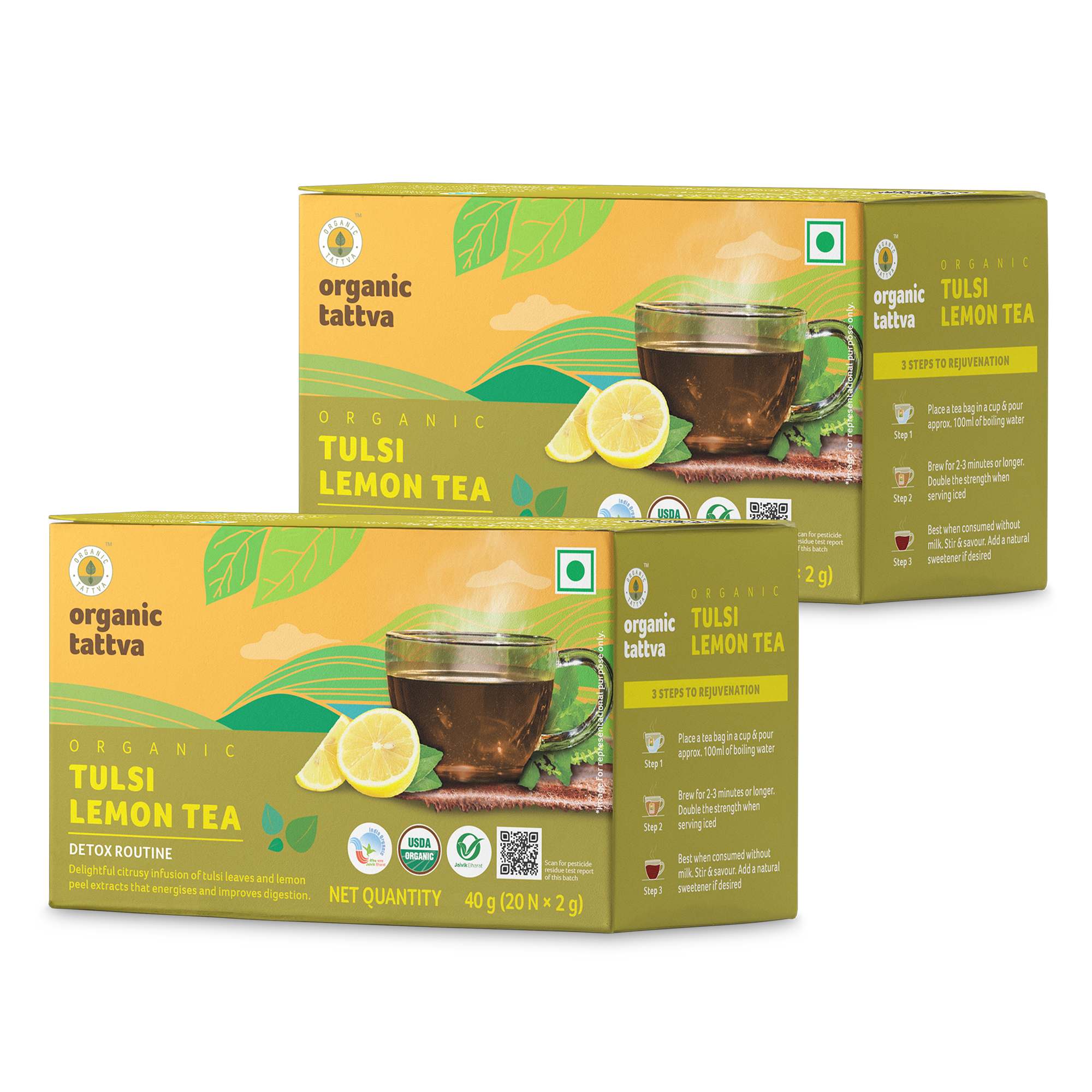 Organic Tattva Organic Tulsi Lemon Tea - 40g x Pack of 2