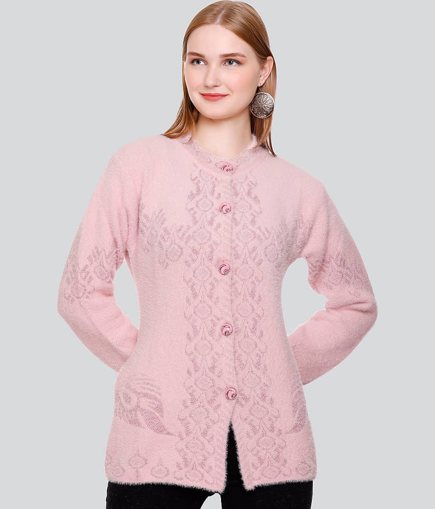 Curious Fashion Woollen Round Neck Women's Buttoned Cardigans - Pink (Pack of 1)