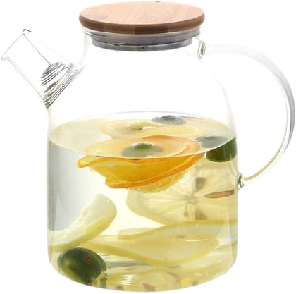 Panchhi Store Glass Jug With Lid Ice Tea Water Jug Hot Water Ice Tea Drinking Beverage Jug, Water Jug Glass Material With Wooden Lid, 1.8 liter Panchhi Store Glass Jug With Lid Ice Tea Water Jug Hot Water Ice Tea Drinking Beverage Jug, Water Jug Glass Material With Wooden Lid, 1.8 liter