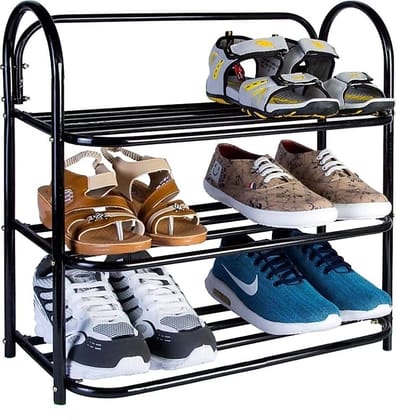 Heavy Metal Home Utility Foldable Shoe Rack 3 Shelves Durable and Multipurpose Shoe Rack/Shoe Stand/Shelf Book Stand/Shelves/Multipurpose Rack 3 Shelves (3 Shelf)