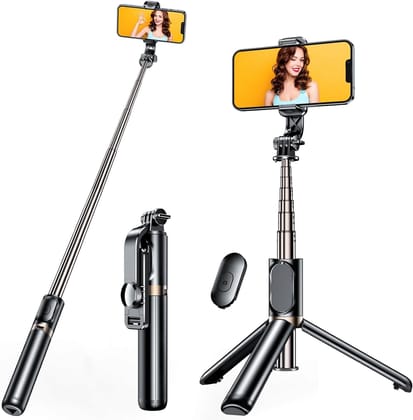 SooPii Bluetooth Selfie Stick Tripod for Phones & Action Cameras – Extendable, Foldable, 360° Rotation, with Detachable Wireless Remote, Compatible with All Smart Phones. Black / 40 inch