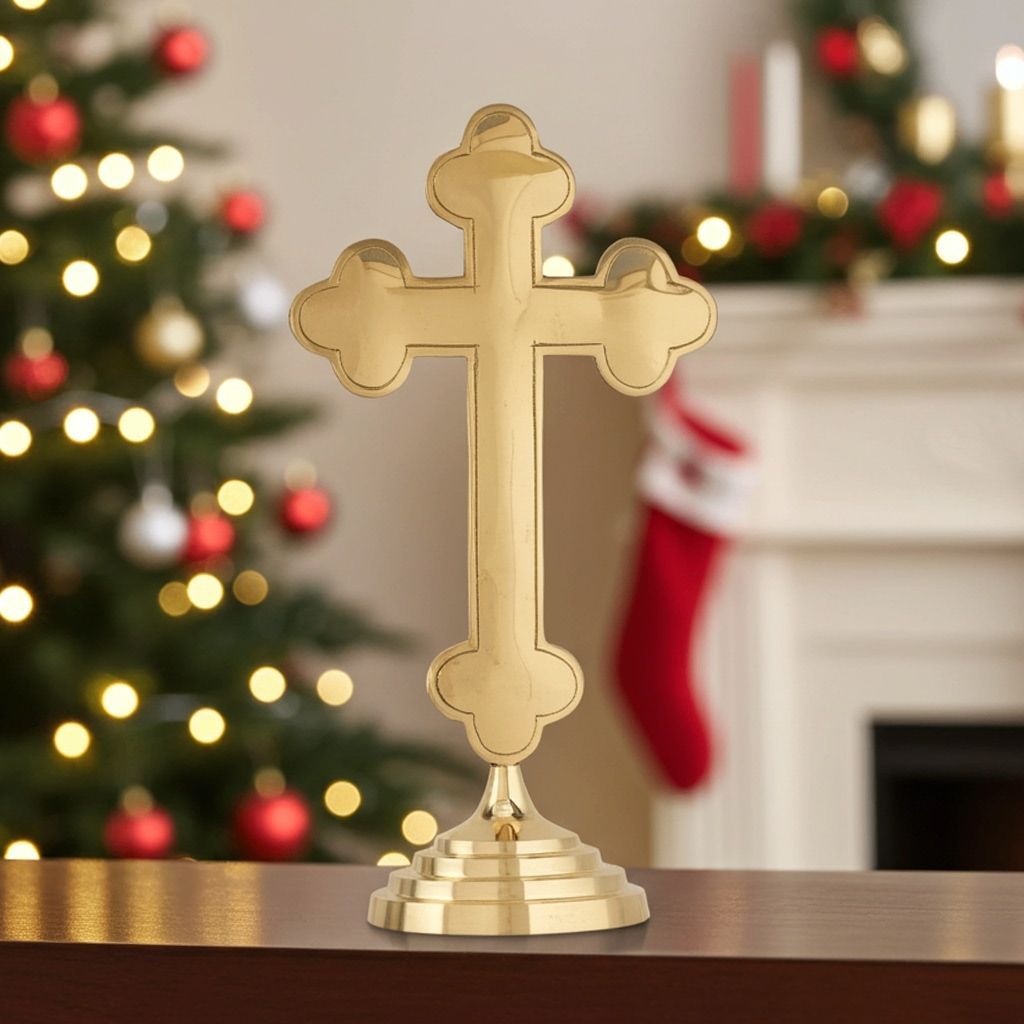 Brass Decorative Showpiece Christmas Cross � Devotional Religious Gift Item For Christian Festivals, Height : 19 Inch (FMAS486 F)