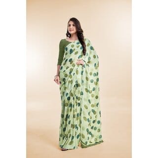 SVB Sarees Womens Green Abstract Printed Georgette Saree With Blouse Piece