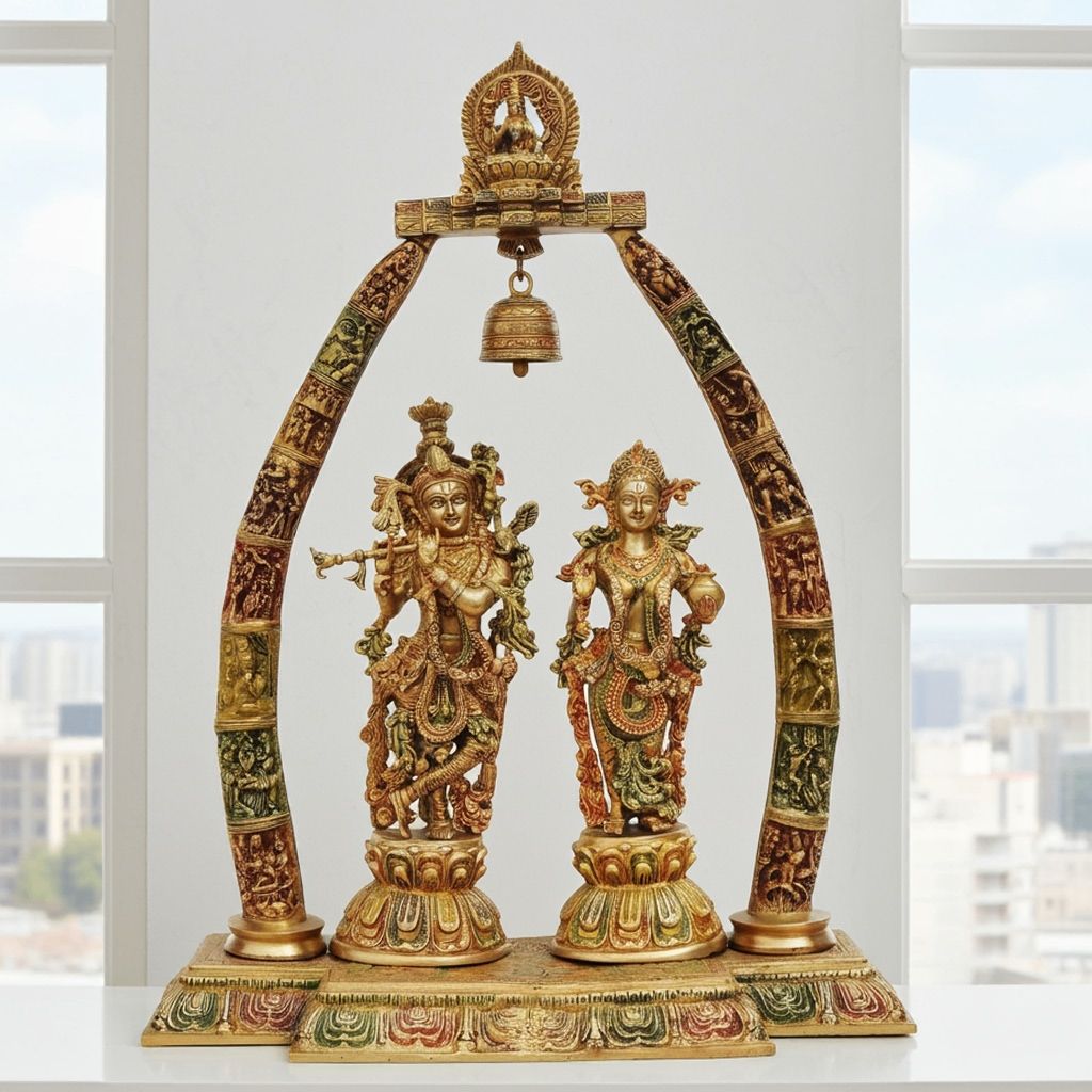 Brass Radha Krishna Darbar Idol - Premium Colour Decor, Height : 31.7 Inch (BSMAS301 B)