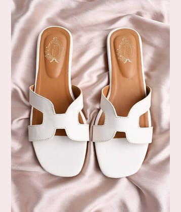 Shoetopia Stylish Square Toe and Trendy H-shaped White Flats For Girls