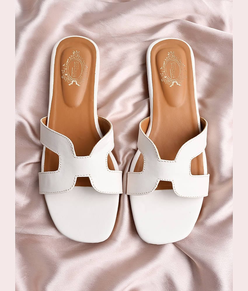 Shoetopia Stylish Square Toe and Trendy H-shaped White Flats For Girls
