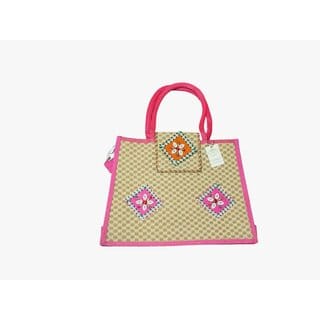 Pink Premium Jute Handcrafted Multipurpose Bag For Women
