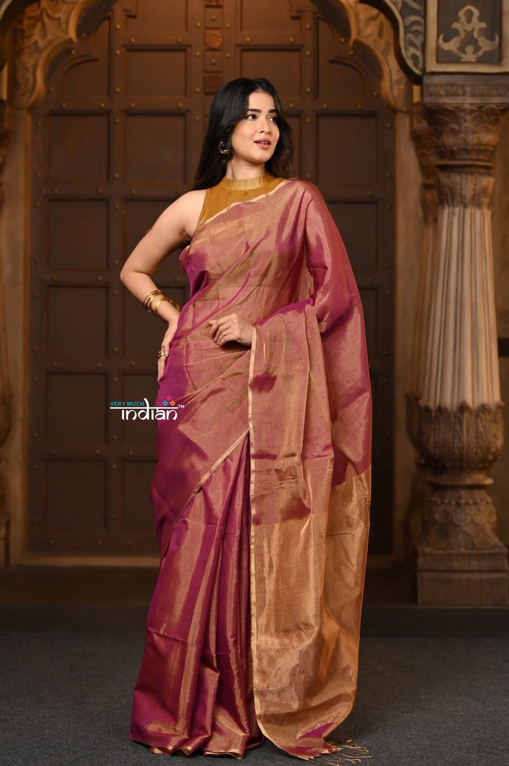 Parampara ~ Exclusive Pure Tissue Silk Saree in Copper Red
