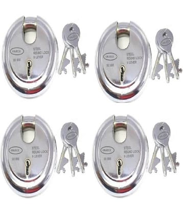 OJASS Steel Primium Range Lock 9 Levers 90 mm Heavy Duty Padlock, Sutter Lock, Round Lock Long Life Durable with 3 Keys for Main Gate, Office Door, Shop Shutter, Pack of 4 pcs (RPL904L)