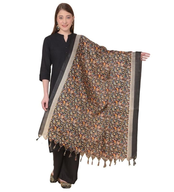 Women's Art Silk Printed Dupatta (Black)-PID47004