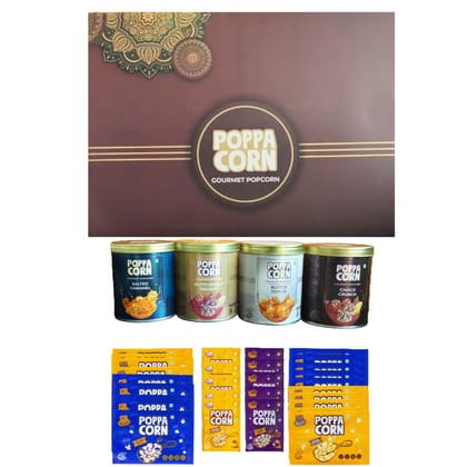 POPPACORN Gourmet Popcorn Gift Hamper, Salted Caramel, Nutty Choco Delight, Butter Toffee, Choco Crunch in Tin, Microwave Popcorn 100g/Pouch x 10, 33g/Pouch x 10, Instant Popcorn 70g/Pouch x 10 Pack of 40 POPPACORN Gourmet Popcorn Gift Hamper, Salted Caramel, Nutty Choco Delight, Butter Toffee, Choco Crunch in Tin, Microwave Popcorn 100g/Pouch x 10, 33g/Pouch x 10, Instant Popcorn 70g/Pouch x 10 Pack of 40