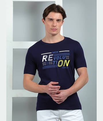 Dollar Cotton Regular Fit Printed Half Sleeves Men's Round T-Shirt - Navy ( Pack of 1 )