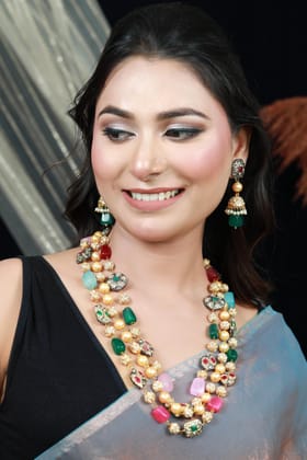 SMITAM JEWELS Rangmala Raagini Haar Multicolor Beaded Temple Style Necklace