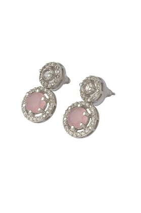 Elegant Crystal Drop Earrings, Pink and Silver, Rhinestone Halo Design, Dangle Style Elegant Crystal Drop Earrings, Pink and Silver, Rhinestone Halo Design, Dangle Style