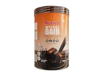 Nutrela Weight Gainer - 500g, Chocolate Flavour | 20g Protein, 66.8 Carbs, 13 Vitamins & 12 Minerals with Khandsari Sugar | Ideal for Athlete, Men, Women & Kids above 10 Year