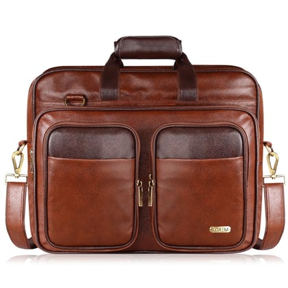 LOREM Tan & Brown Color Faux Leather 28L Laptop Messenger Bag For Men BG94