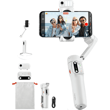 Hohem V3 - Handheld Gimbal with AI tracker, Detachable Remote and Built-In Tripod Extension (White)
