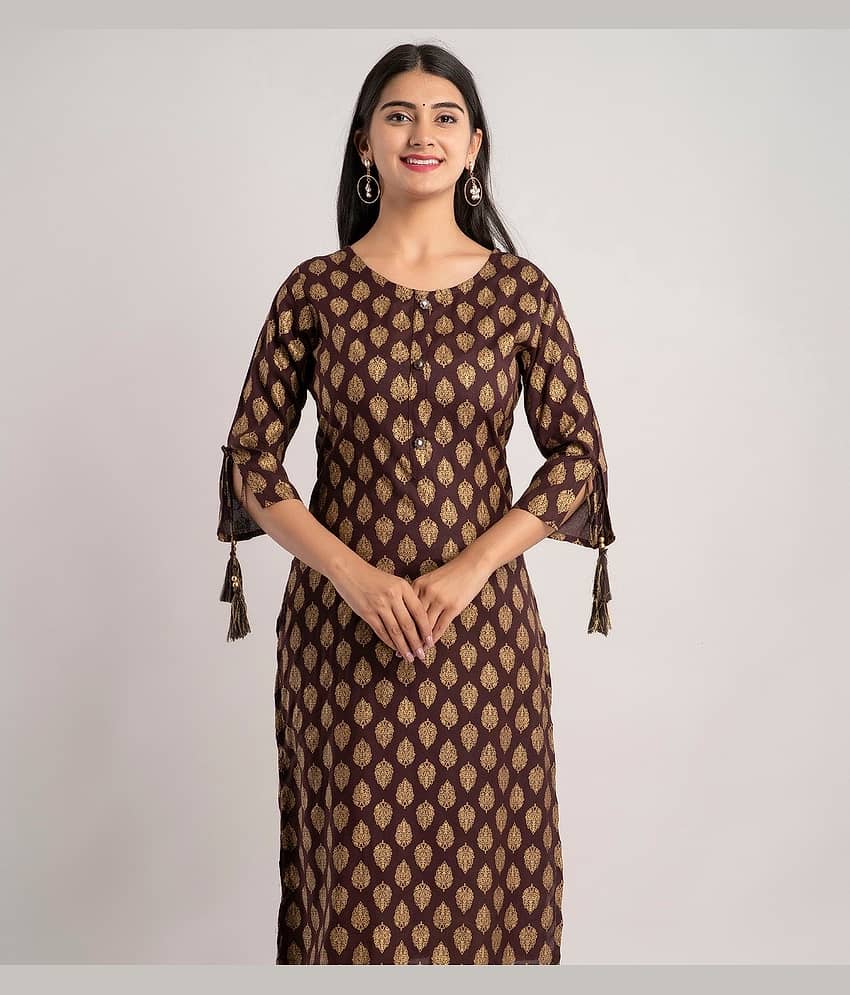 MAUKA - Brown Rayon Women's Straight Kurti ( Pack of 1 )