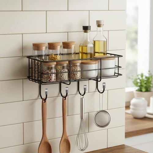 Frenchware Self Adhesive Kitchen Shelf Organiser, Drill-Free Wall Rack