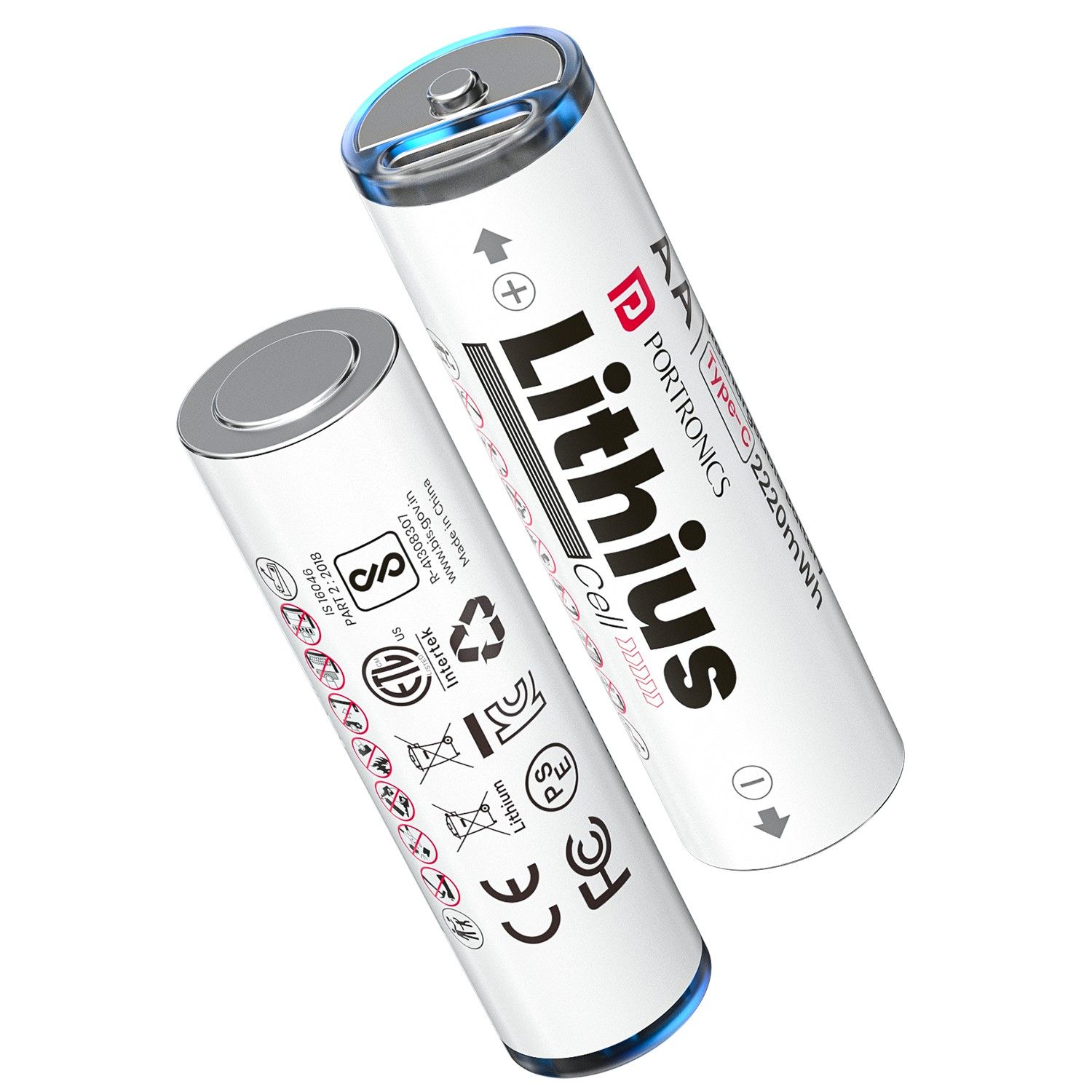 Portronics Lithius Cell - AA USB-C Rechargeable Lithium-ion Battery, Pair Of Cell, Type C Charging, AA Size Leak Proof Design, LED