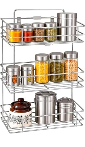CR18 COLLECTION 3 Tier Stainless Steel Kitchen Rack Basket Stand Storage Organizer Wall-Mounted Shelf for