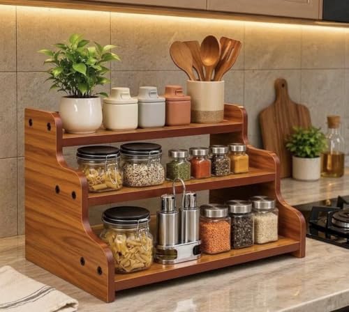 Wooden 3 Tier Kitchen Organizer Rack for Countertop