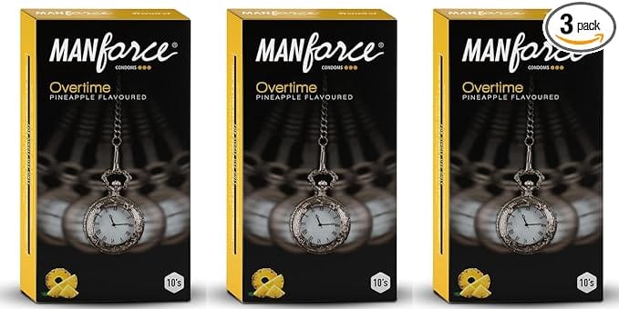 MANFORCE Overtime Pineapple 3in1 (Ribbed Contour Dotted) Condoms - 10 Pieces x Pack of 3 Condom (Set of 3 30 Sheets)