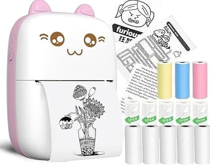 Mini Bluetooth Thermal Printer, Portable Label Printer Inkfree Printer for Android & iOS System