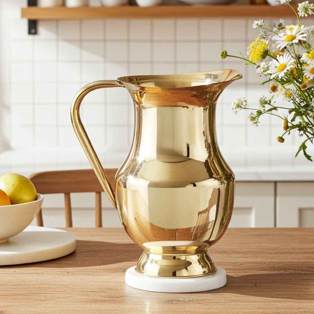 Pure Brass Water Jug � 1.4 Liter | Traditional Kitchen Pitcher, Height : 9 Inch (ZMAS504 C)
