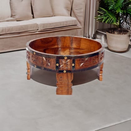 Antique Round Handmade Chakki Table | Wooden Coffee Table For Home Decor