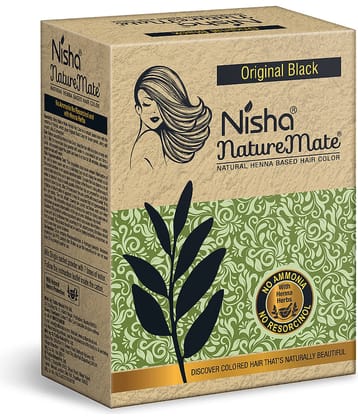 Nisha Nature Mate Henna Based Hair Colour Original Black 60gm, No Ammonia, No Resorcinol, 100% Grey Coverage