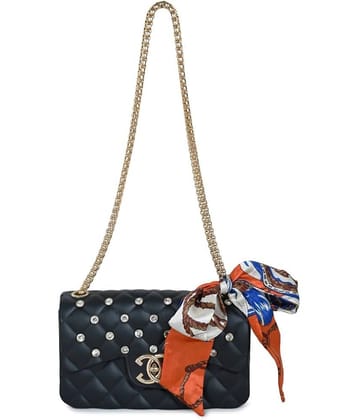 Cherry Tree Black Canvas Sling Bag