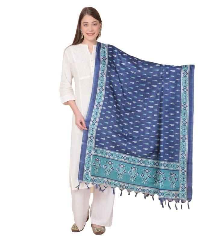 Women's Art Silk Printed Dupatta (Blue)-PID47028