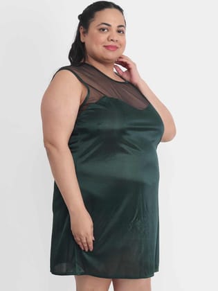 Plus Size Sexy Net & Satin Green Babydoll Bikini Dress for Honeymoon BB31Gb