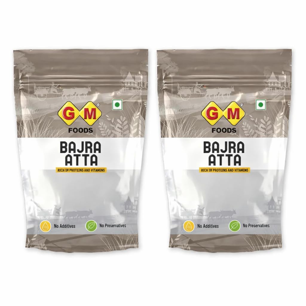 GM Foods Bajra Atta 500g (Pack of 2) | High Fiber Millet Flour | Rich in Protein, Iron & Vitamins | Stone Ground | Healthy Flour for Roti, Paratha, Khichdi, Baking & Cooking | No Preservatives