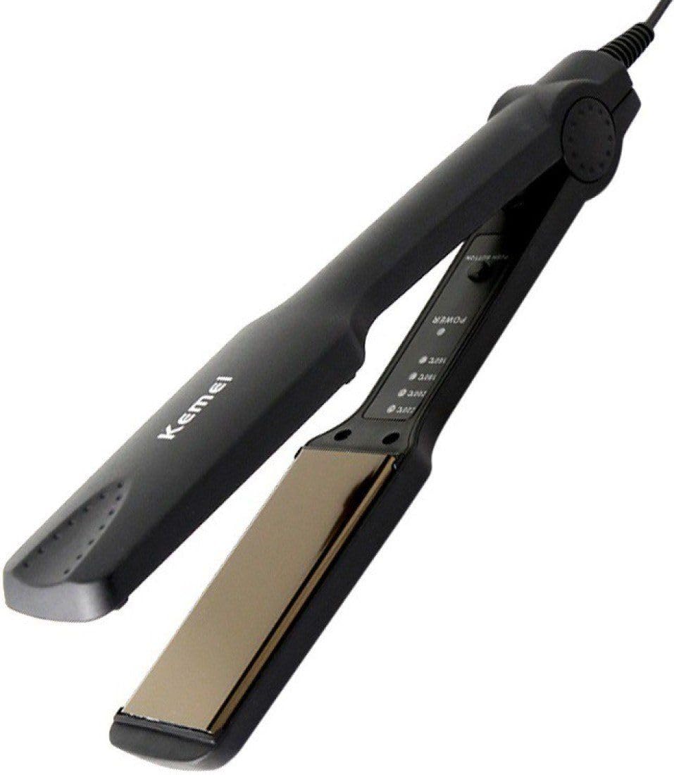 Kemei KM-329 Hair Straightener – 4 Temperature Settings, 1-Inch Tourmaline Ceramic Flat Iron, Anti-Scald, Dual Voltage 110-240V Hair Styling Tool
