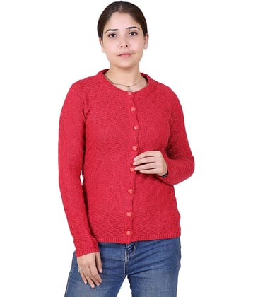 Varenyam Acrylic Red Buttoned Cardigans - Single