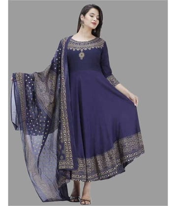 SIPET Rayon Printed Anarkali Women's Kurti - Blue ( Pack of 1 )