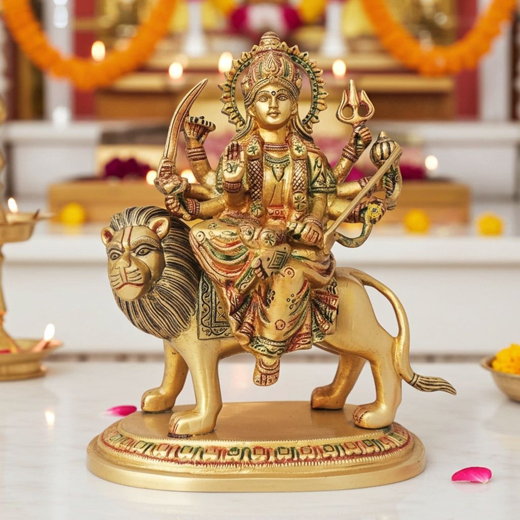 Brass Durga Ji Showpiece - Divine Goddess Brass Idol, Height : 9.2 Inch (BSMAS937 R)