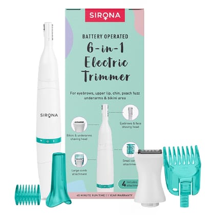 Sirona Battery Powered Multi-Purpose Trimmer for Women, Eyebrow, Facial, Underarms & Bikini Trimmer 45 Minutes Usage (1 Year Warranty) Sirona Battery Powered Multi-Purpose Trimmer for Women, Eyebrow, Facial, Underarms & Bikini Trimmer 45 Minutes Usage (1