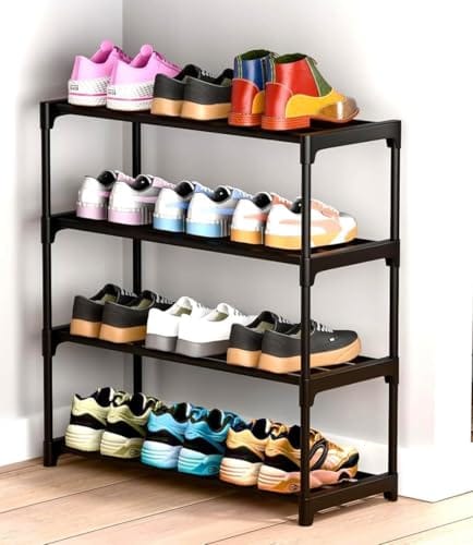 eumqestoer Shoes Rack 4 Tier Shoe Rack with Shelf, Folding ShoeRack for Bedroom, Living Room, Entryway,